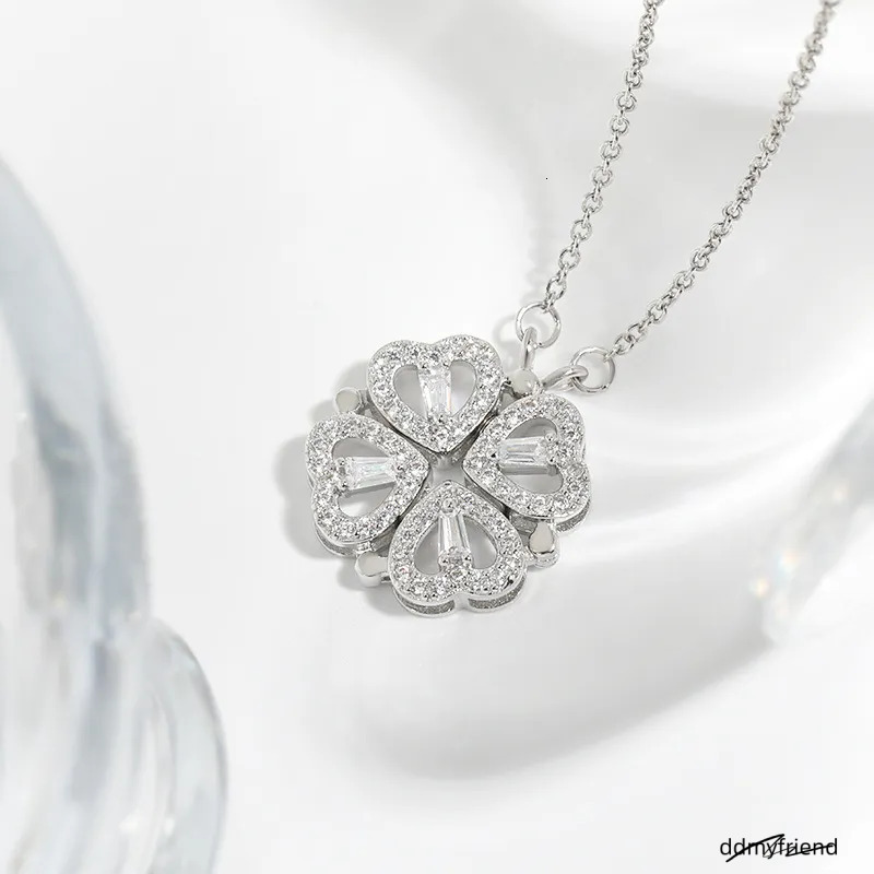 Clover Real Gold Plated Opeanable Four Heart Pendent Austrian Crystal Necklace For Women Creative Design 2 Wearing Ways Wedding Jewelry ddmyfriend