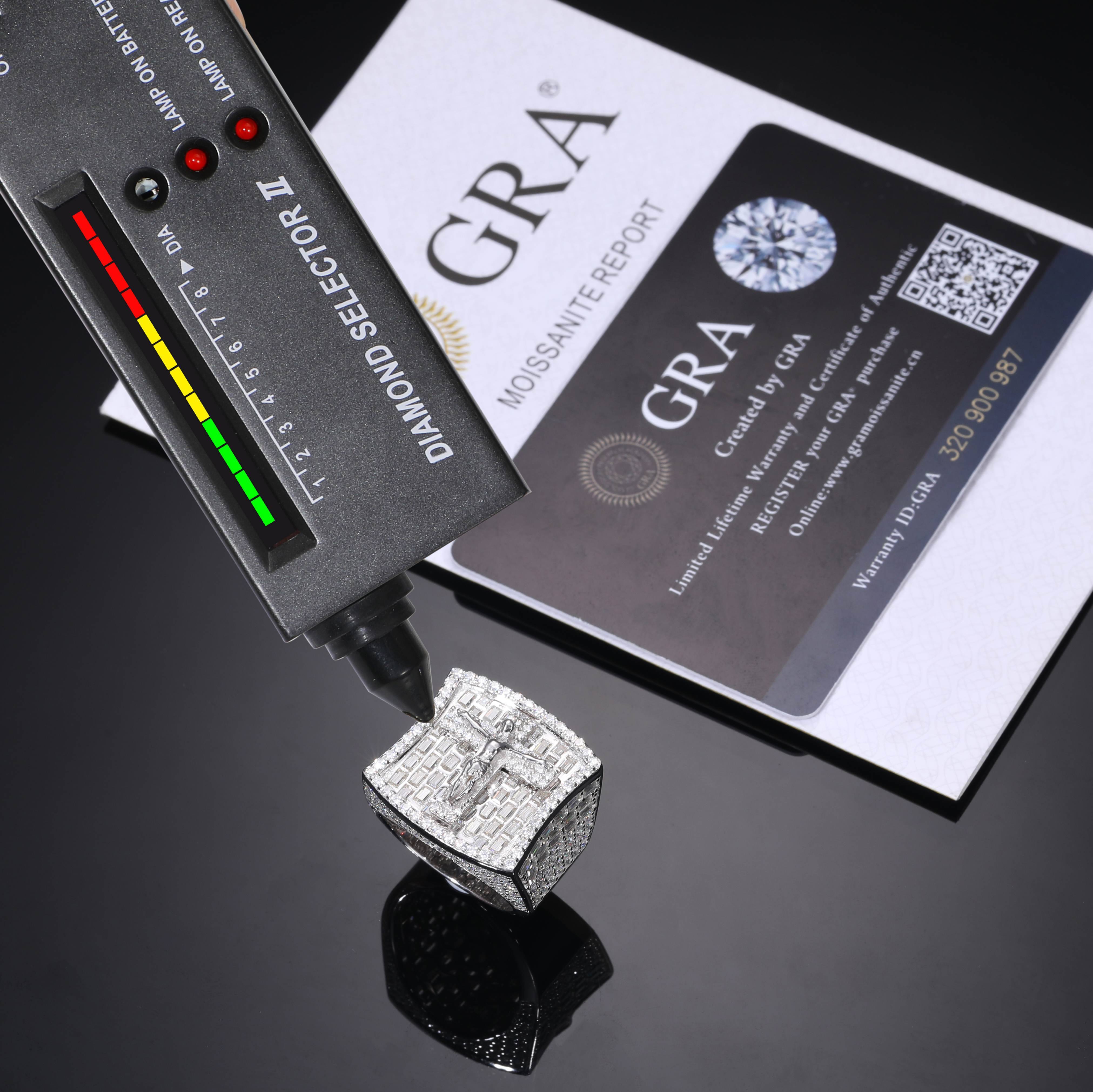 Wholesale Hip Hop Jewelry Custom 925 Sterling Silver VVS Baguette Moissanite Diamond Iced Out Crucifixion Stamp Mens Ring