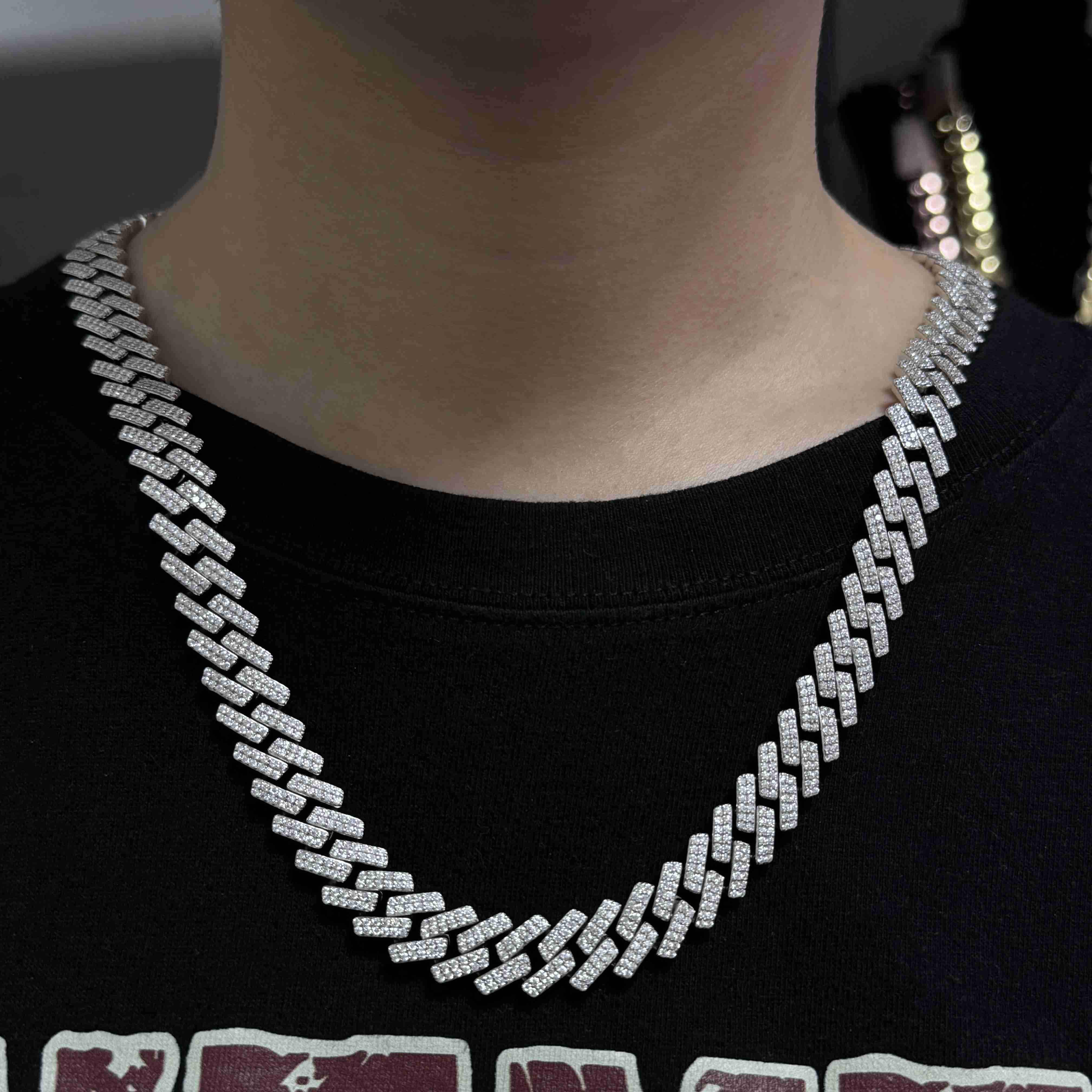 Hip Hop Jewelry 16mm Mossanite Chain Iced Out 925 Silver Cuban Necklace Men VVS Moissanite Cuban Chain