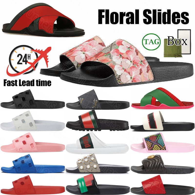 Designer Sandals Web Slide Rubber Slippers for Women Mens Slider Blooms Flower Tiger Bee Luxury Canvas Flat Bottom Loafers Flip Flops Gear Bottoms Beach Shoes