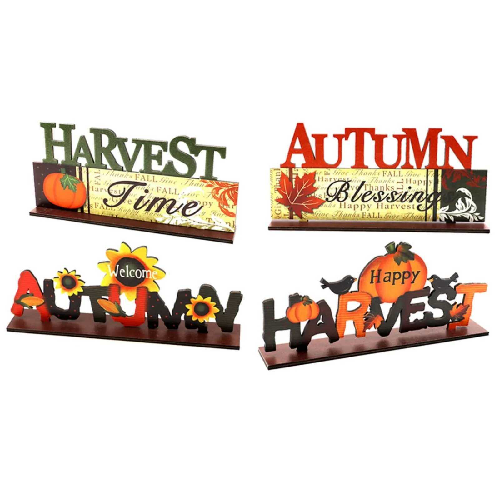 Wooden Happy Bumper Festival Table Decorations Maple Leaf Sunflower Table Ornaments Halloween Sign Fall Party Decoration C250919