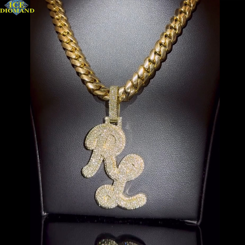 Hip Hop Initials 925 Silver Moissanite Pendant High Quality Mens Pendant with VVS Chilled Moissanite Letters Customized Trendized Trend
