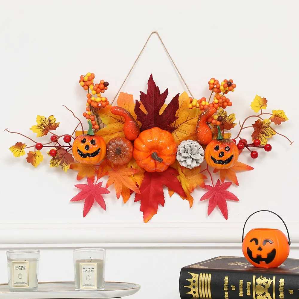 Artificial Halloween Maple Leaf Pumpkin Pendant Durable Festive Atmosphere Wall Hanging Props Reusable C250919