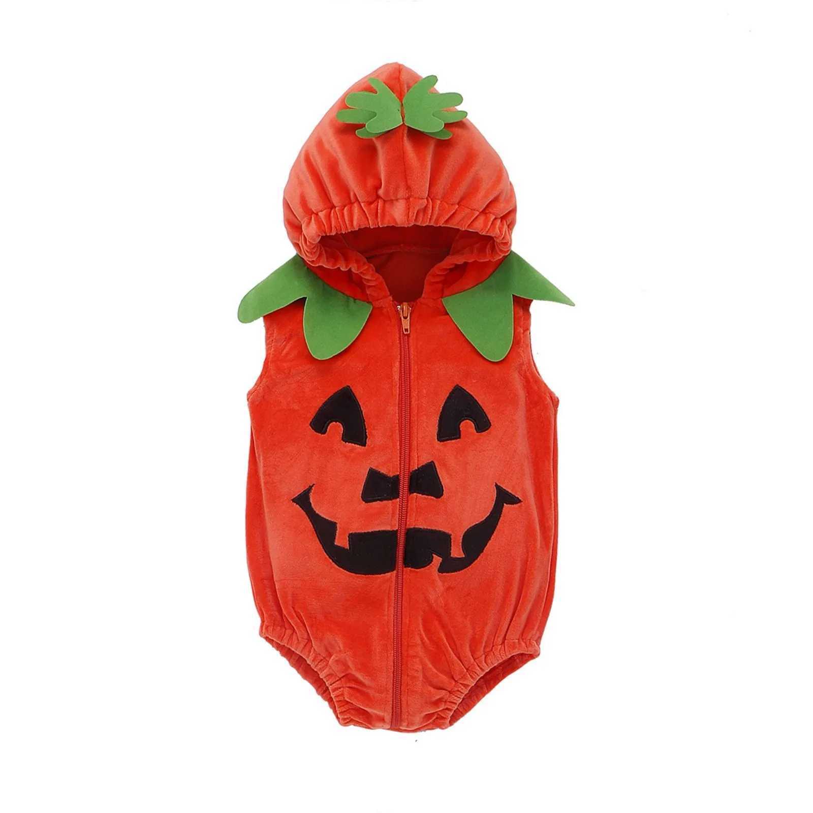 Halloween baby cute pumpkin shaped jumpsuit hooded Easy to wear LongSleeved Cushaw Zipper OnePiece Romper Photography clothing L250918