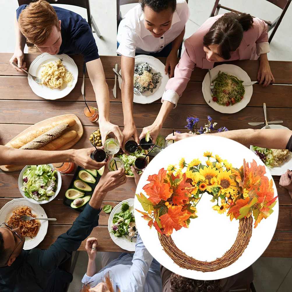 45Cm Premium Maple Leaf Garland Holiday Door Wreath Sunflower Floral Decor Wall Hanging Ornament Rattan Shop Window Vivid Fade C250919