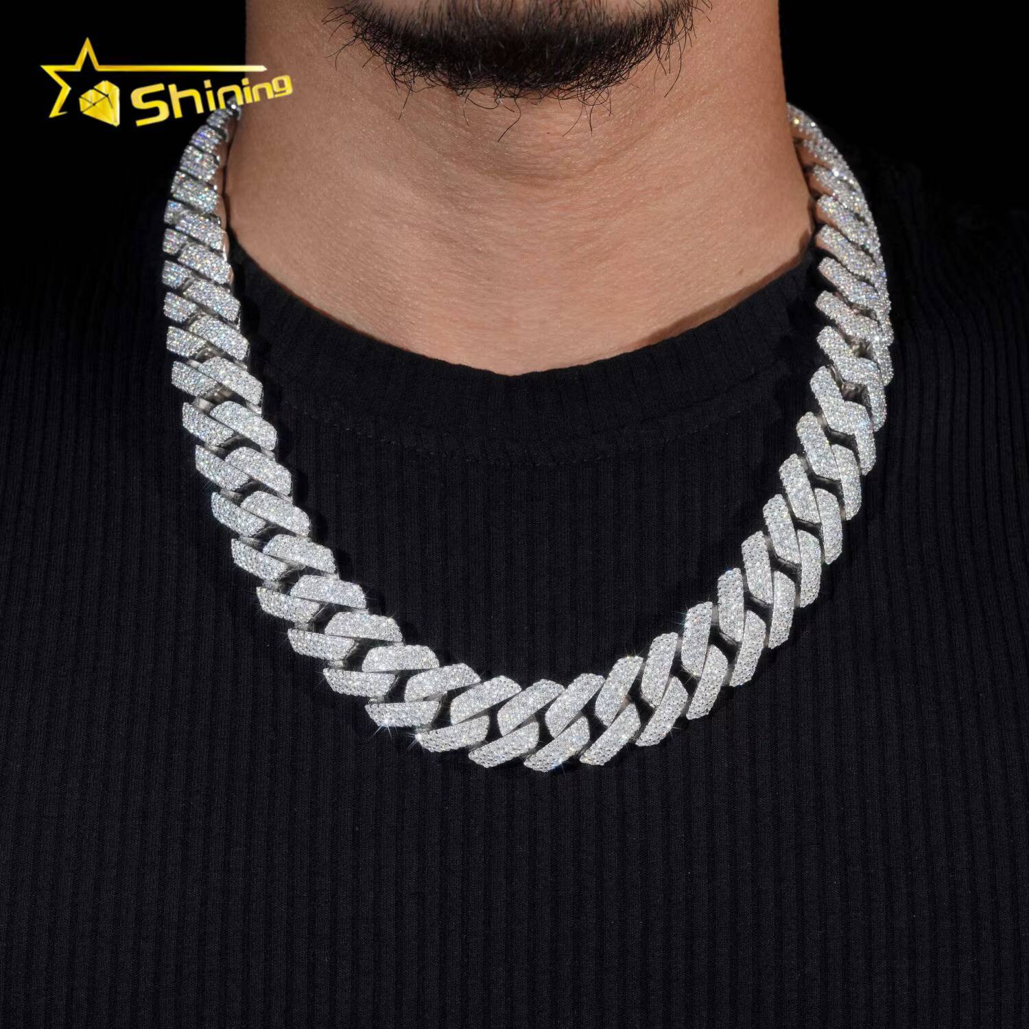 Hip Hop Jewelry 3 Rows 20mm Top Quality Iced Out 925 Sterling Silver Moissanite Cuban Link Chain