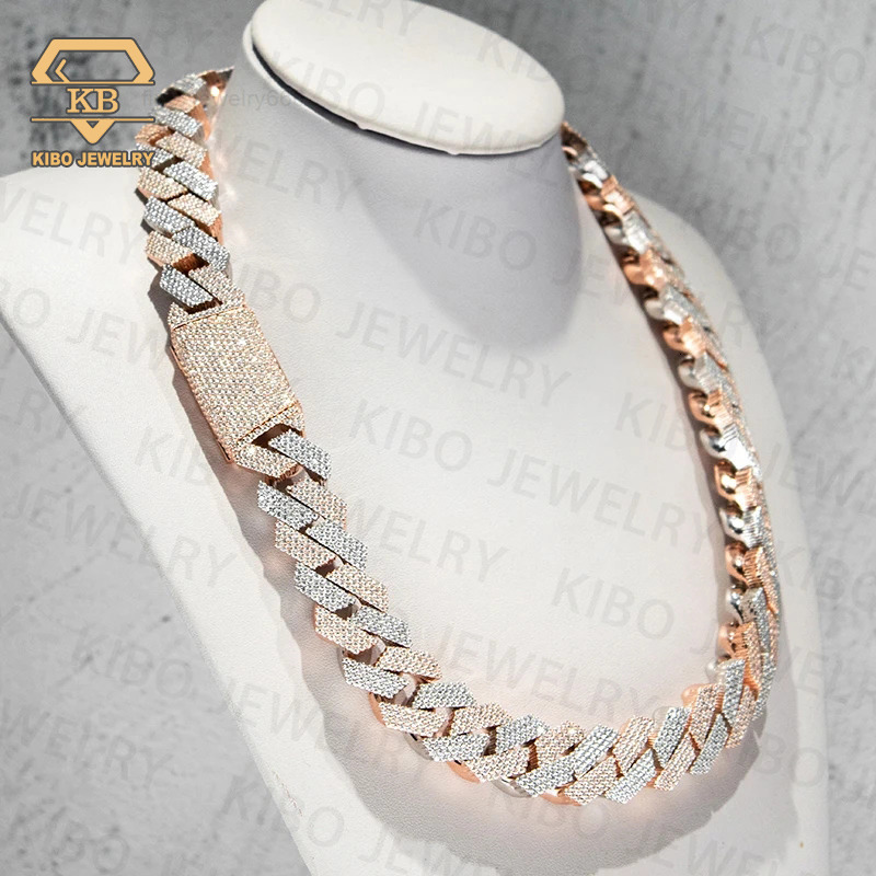 Hot Sale Big Width Cuban Link Chain Silver Plated Rose Gold White Gold Moissanite Hip Hop Iced Cuban Link Chains for Men
