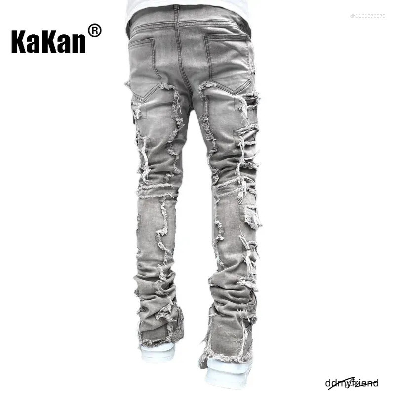Men's Jeans Kakan - Elastic Patch Y2k Clothes Street Fashion Straight Leg Pants Long Man Brand ddmyfriend