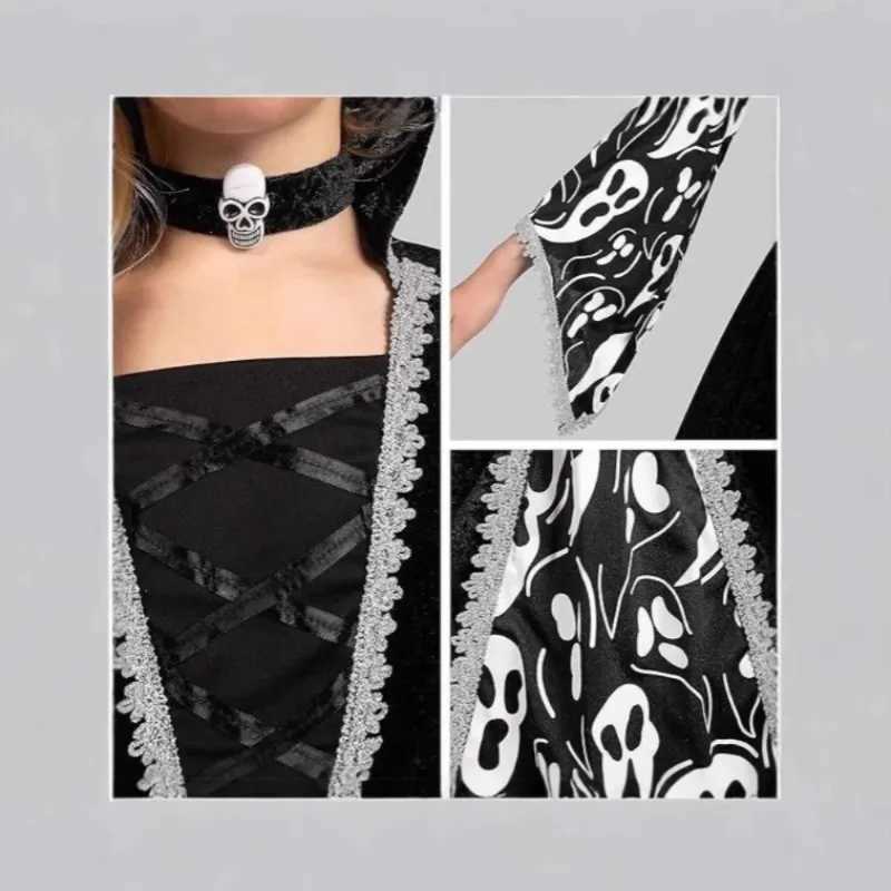Halloween Witch Kids Cosplay Costume Black Dark Print Luminous Dress Children Girls Dress Up Masquerade Role Play Suit L250918