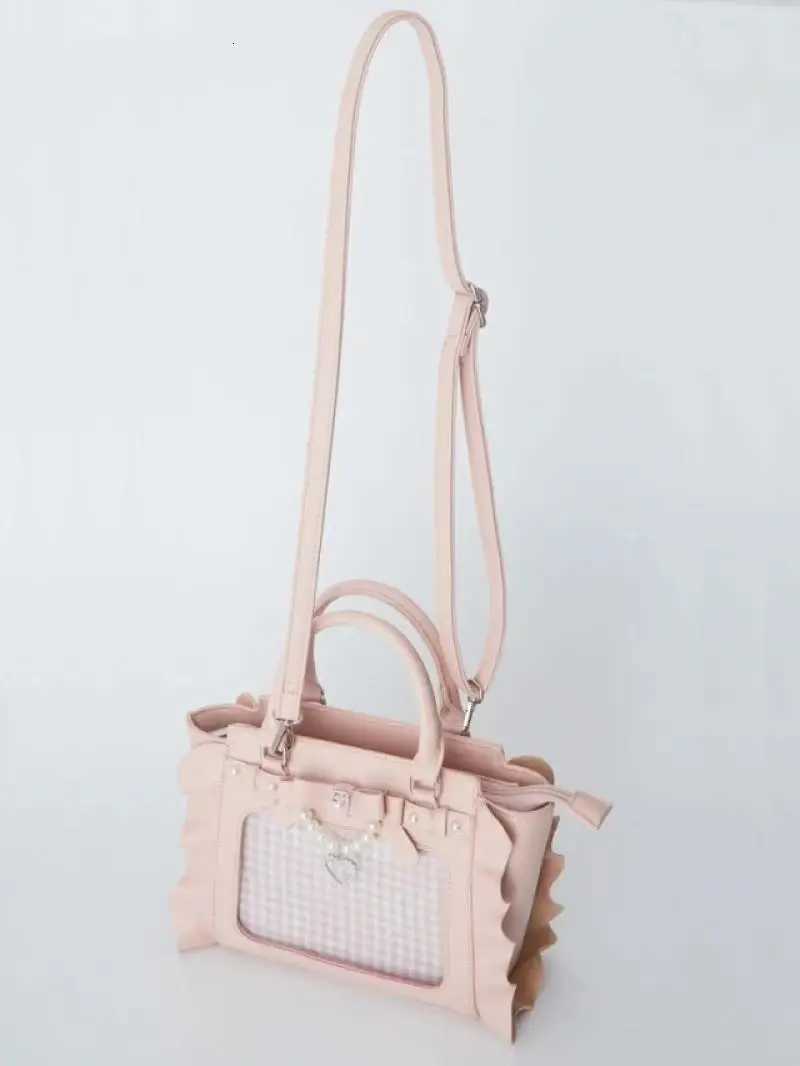 Harajuku Square Pink Ita Bag Women New Japanese Pearl Handle Messenger Bag Wallet Female Sweet Cute Crossbody Bags AestheticXJ250918