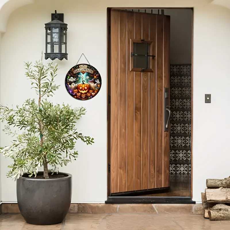 2PCS Halloween Wooden Signs Elegant Round Plaques with Pumpkins Ghosts Bats Perfect Wall Decor for Home Garden C250919