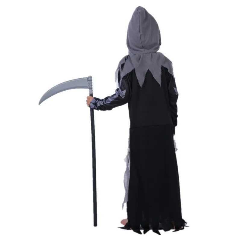 Skeleton Grim Reaper Costume Girls Scary Costumes Kids Halloween Deluxe Costume Set Scythe Chain Soultaker Dress Up Rave Party L250918