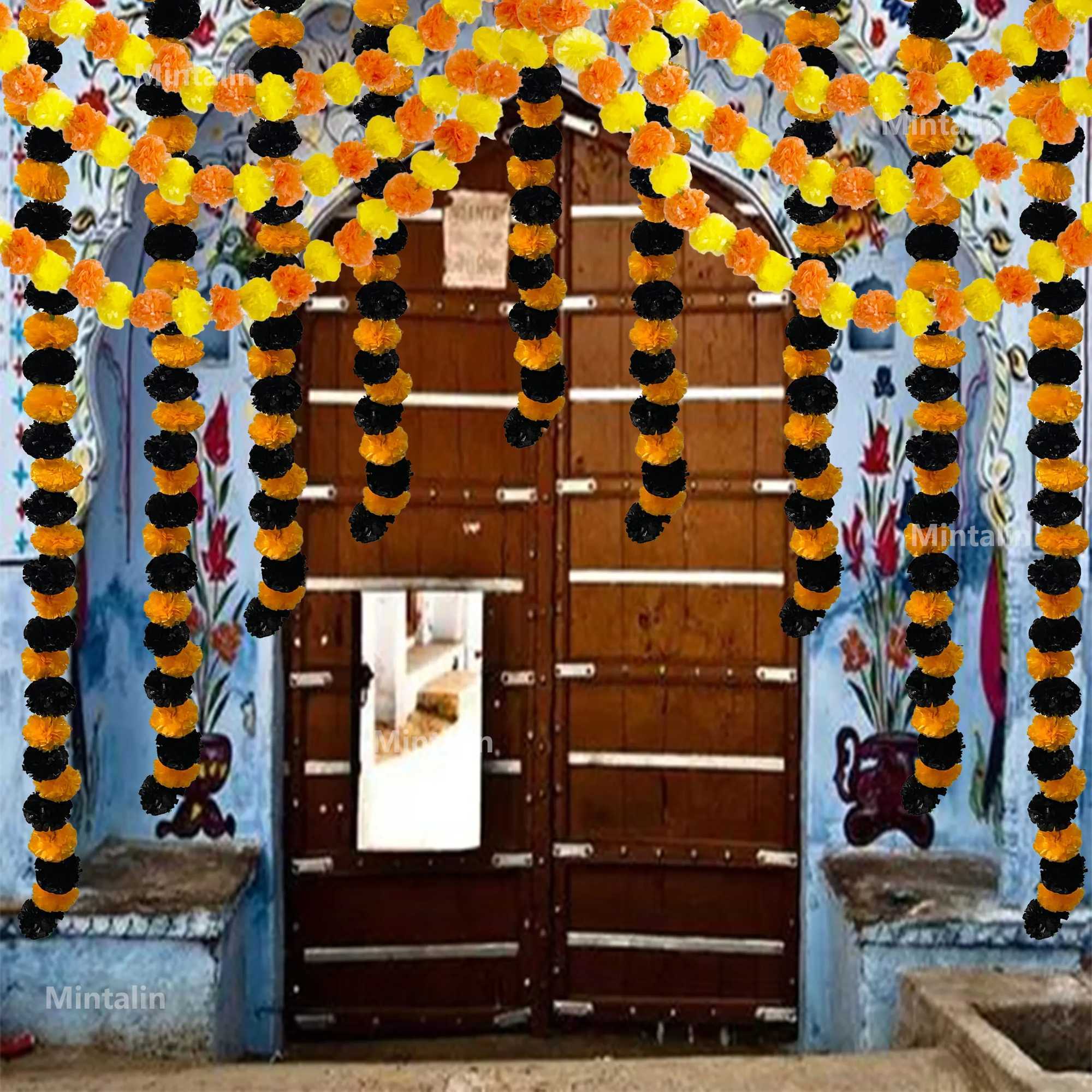 2 Pcs Marigold Flower Garland with Flowers for Diwali Mexican Dia de los Muertos DIY Wreath Day of The Dead Decor Party C250919