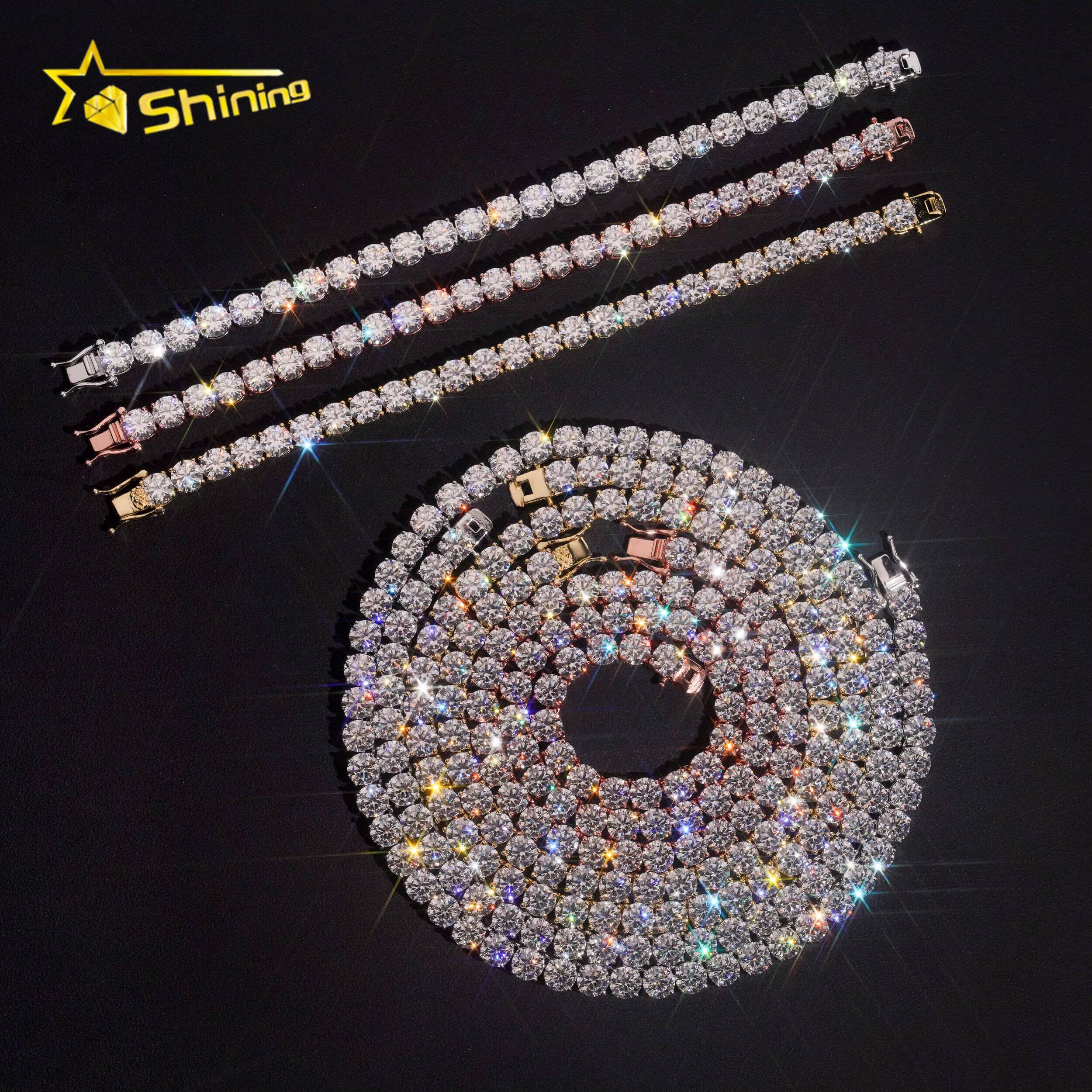 GRA Certificated 925 Sterling Silver Tennis VVS Moissanite Chains Hip Hop Men Women65MM Moissanite Tennis Necklace Fine Jewelry