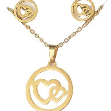 Titanium Necklace Geometric Love Jewelry Stainless Steel Earrings Two-piece Set for Men and Women