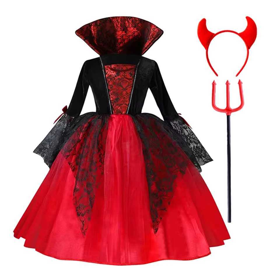 2025 Girls Cosplay Vampire Halloween Dress For Kids Ghost Bride Gothic Costume Count Vampiran Carnival Outfit Black Red Clothes L250918YTVZ