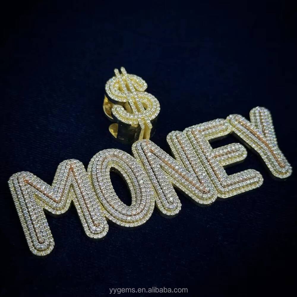 Custom Hip Hop Jewelry Iced Out Letter Pendant for Cuban Link Chain 925 Silver Moissanite Initial Letter Pendant Necklace