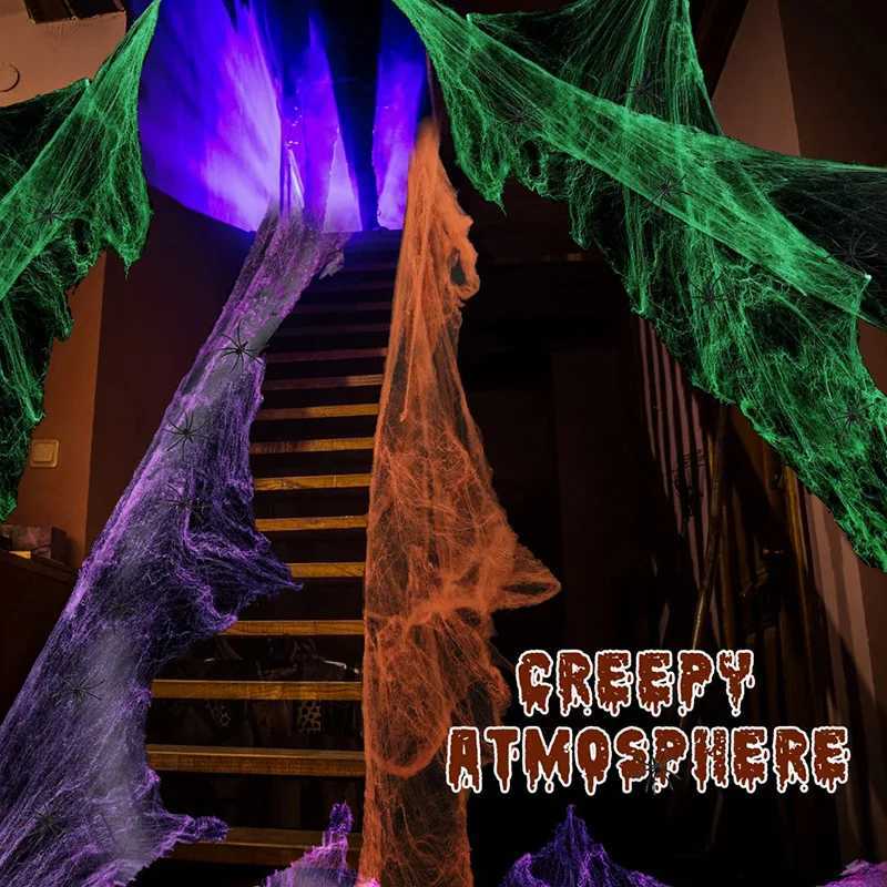 Halloween Scary Party Scene Props White Stretchy Cobweb Spider Web Horror Halloween Decoration For Bar Haunted House C250919