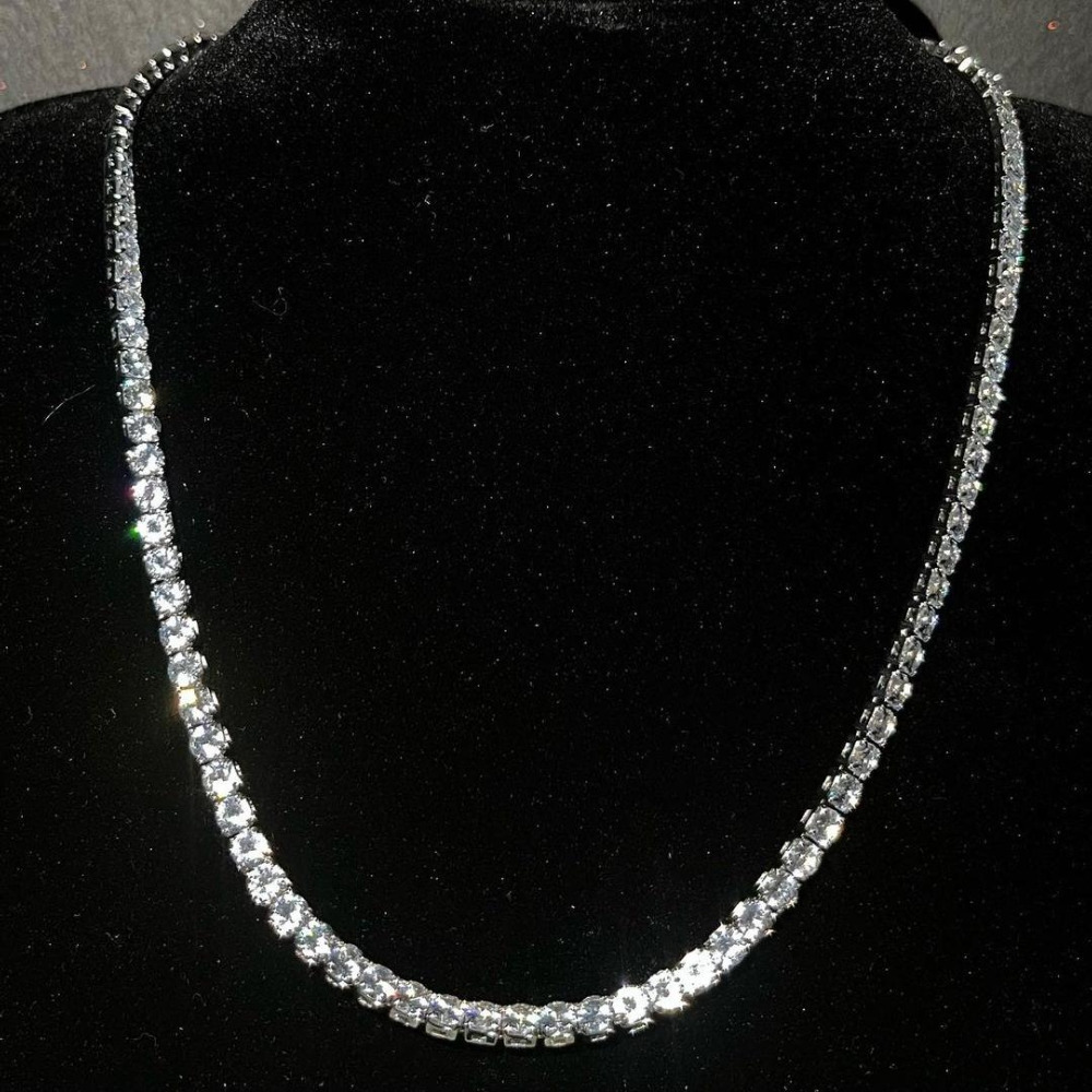 Jewelry 4mm 5mm Moissanite Tennis Necklace 10k 14K 18k White Gold Plated 925 Sterling Silver DVVS Moissanite Tennis Chain