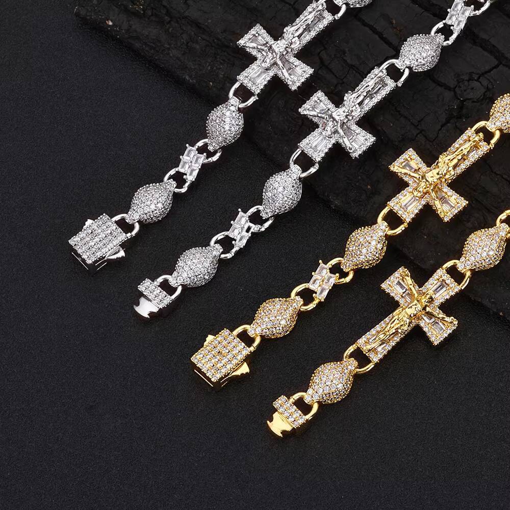 NUOYA Mixed Inlay Cross Infinity Cuban Link Chain Necklace Iced Out Baguette Moissanite Silver Plated Luxury Hip Hop Jewelry