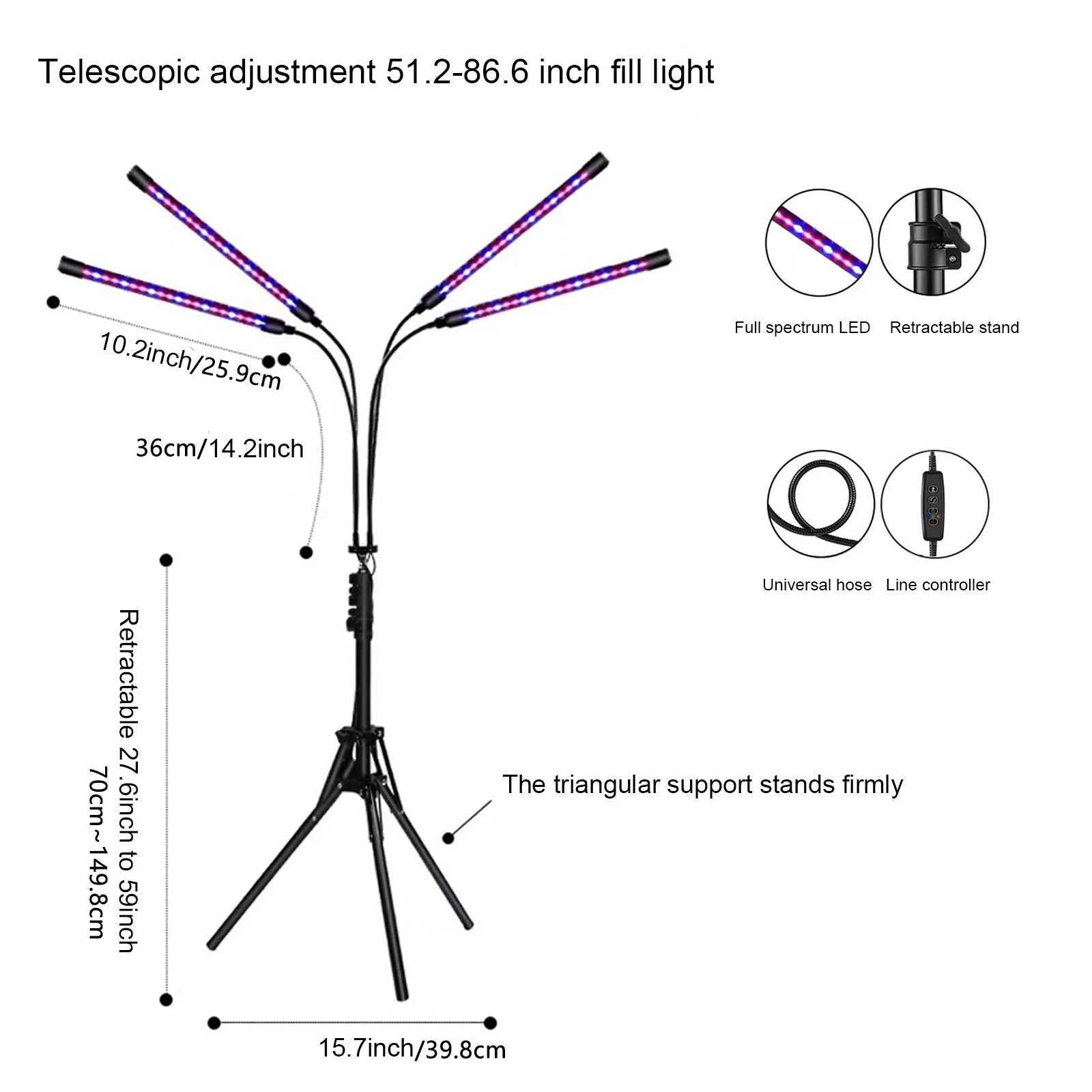 USB houseplant growth light adjustable height stand and gooseneck tube 3 light modes 3912H timer 20100 brightness adjus C250919