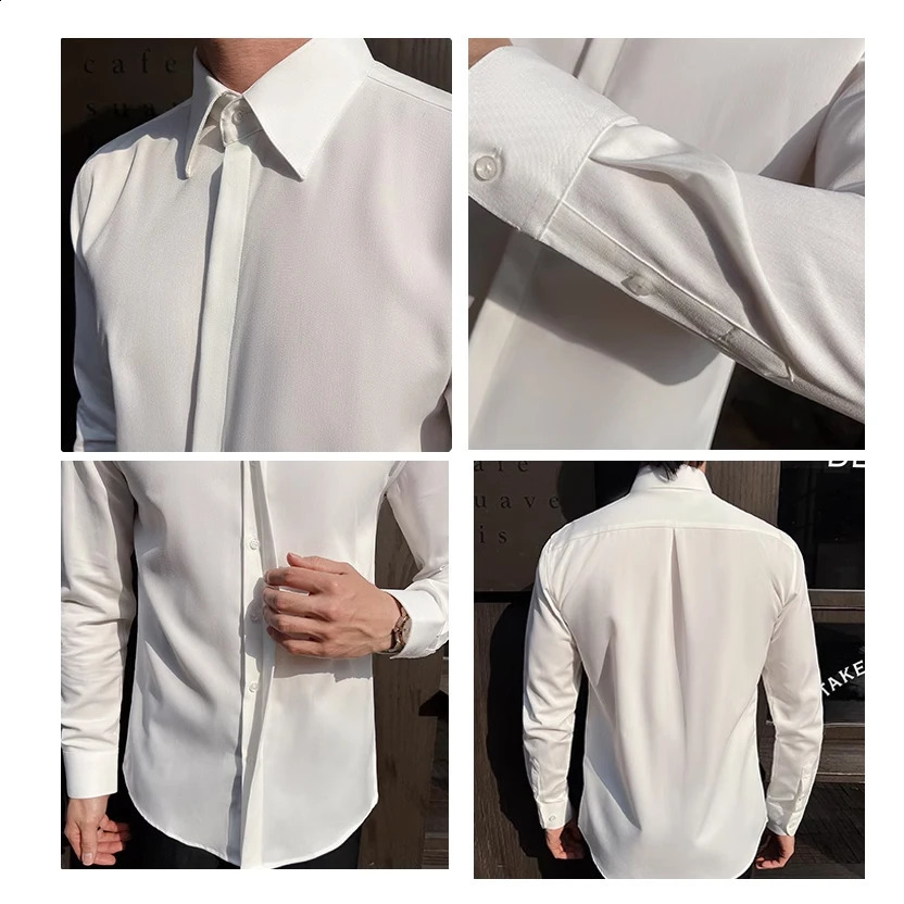 Mens White LongSleeve Dress Shirt Slim Comfortable Fabric Ideal for Formal Events Everyday Wear Classic Modern 250919 - view 5