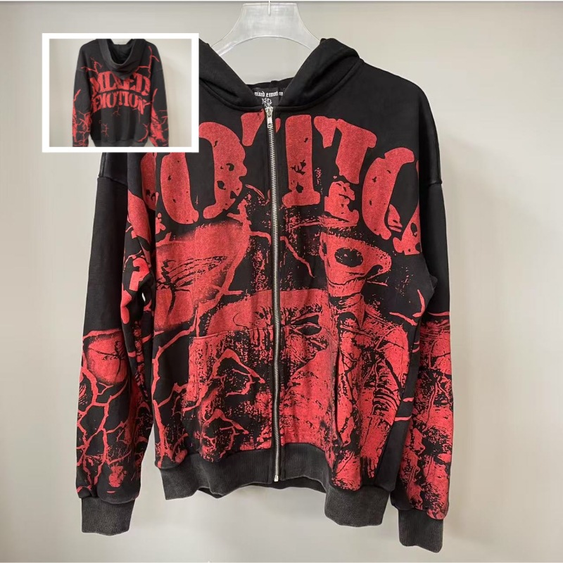 Men's Hoodies Retro Letter Printing Zipper Sweatshirt Jacket Casual Men And Women Fashion Personality Design Hoodie Hip-hop Streetwear