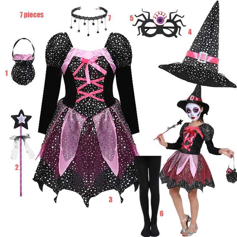 212Y Girls Halloween Witch Costume Children Cosplay Vampire Dress Girl Tutu Skirt Kids Carnival Party Clothes Halloween Gifts L250918