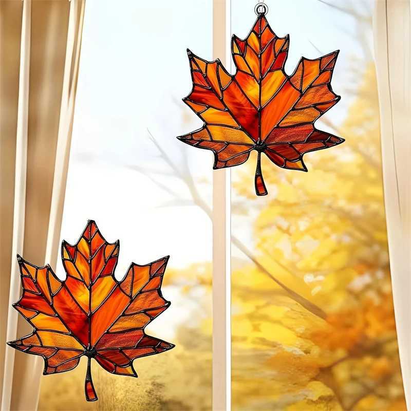 Maple Leaf Suncatcher Stained Glass Window Hanging Decor Glittering Fall Ornament For Thanksgiving Christmas Home Festival Gift C250919