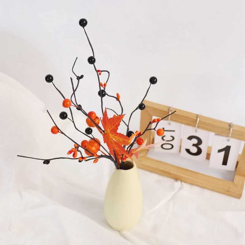 Thanksgiving Simulated Berry Pumpkin Branch Maple Leaves Picks Home Decor Faux Fall Autumn Leaf Adorn Paper Stem Home Decoration C250919
