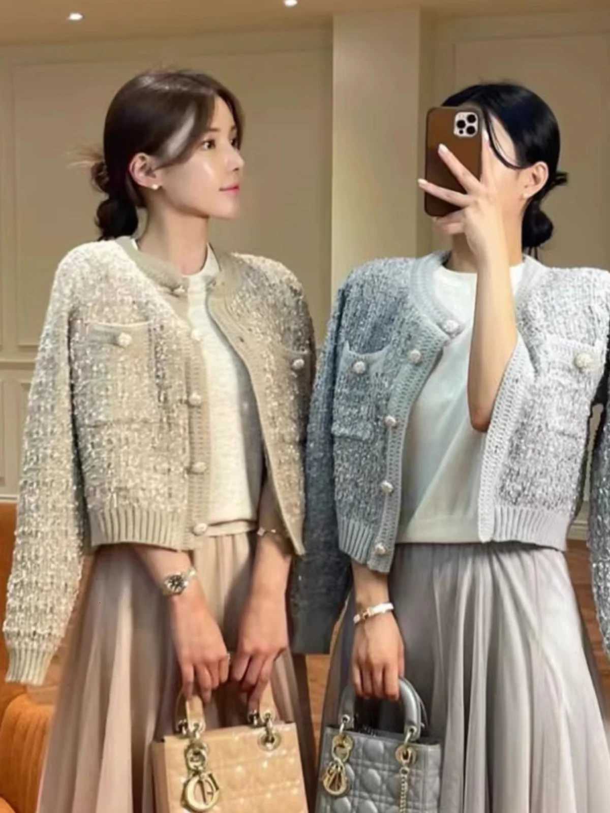 Chic ort Knitted Cardigan Womens Outerwear Fragile Sle Korean Loose Fit Long Sve Button up Striped Sweater Jaet Z250918