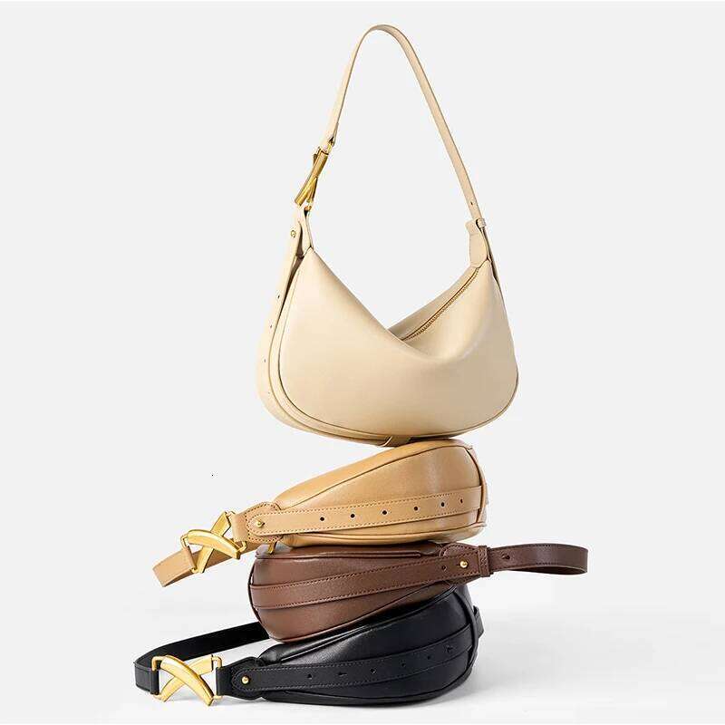 Designer Bag Luxury Bag New Women Shoulder Genuine Leather Fashion Soft Women's Crossbody Bag Cowhide Half Moon Bags Designer Female Handbags