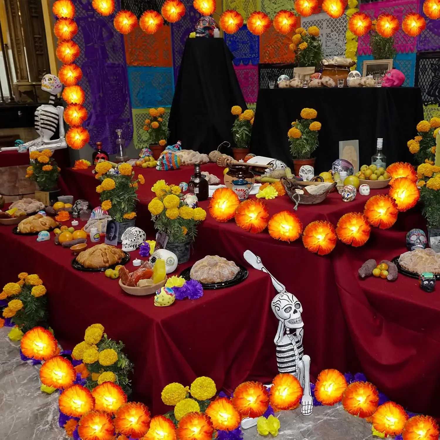 3M Mexican Marigold Artificial Flowers Day of The Dead DIY Home Outdoor Decor Halloween Diwali Party 15m Garland String Lights C250919