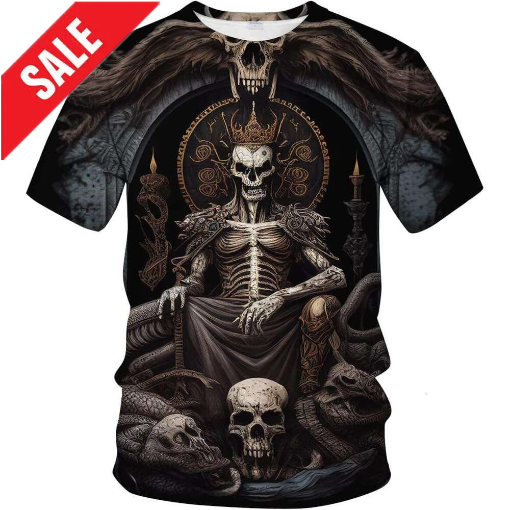 Halloween Mens T shirt Skull King Head Wearing Gold Crown Casual Short-Sleeved Mens Shirt shirts tshirt graphic tee Casual tops summer clothes Short s