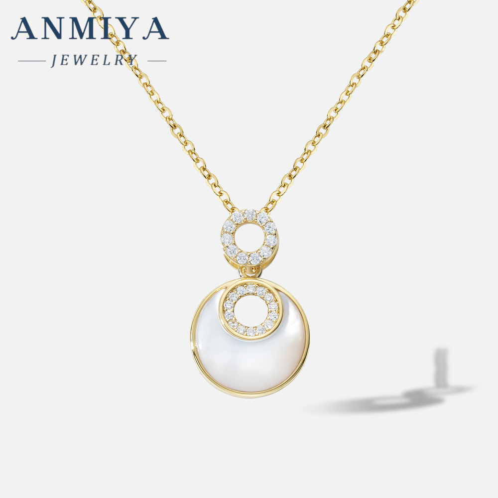 925 Silver White Shell Round Necklace 18K Gold Plated Round Shell Pendant Necklace