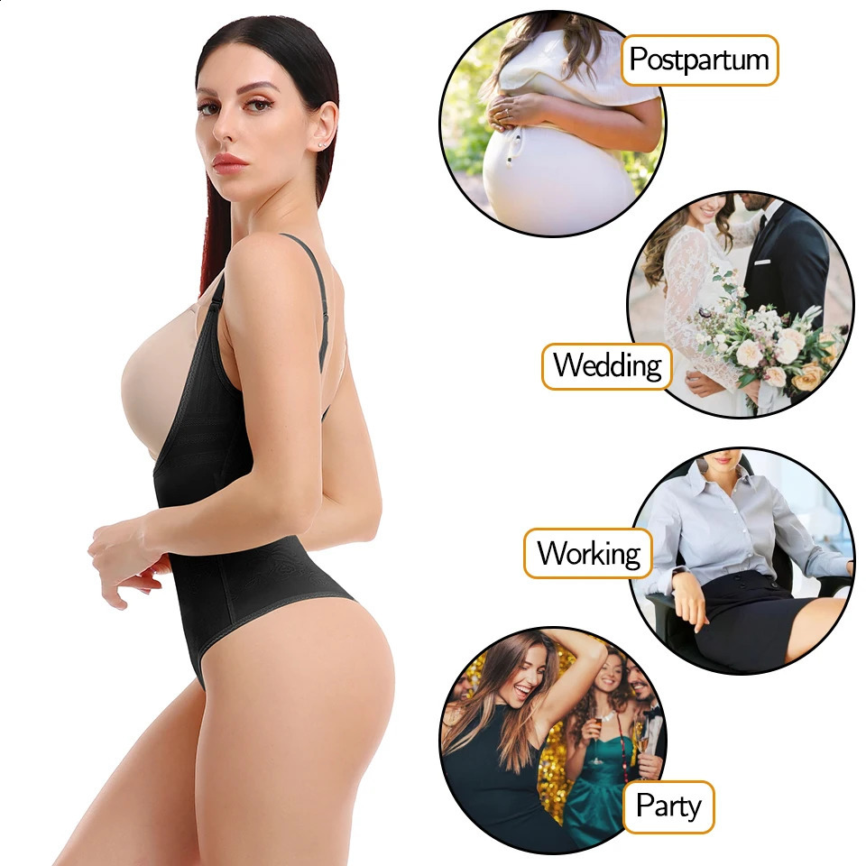 Women Shapewear Bodysuit Tummy Control Shapewear Waist Trainer Thong Body Shaper Fajas Colombianas Slimming Underwear 250918