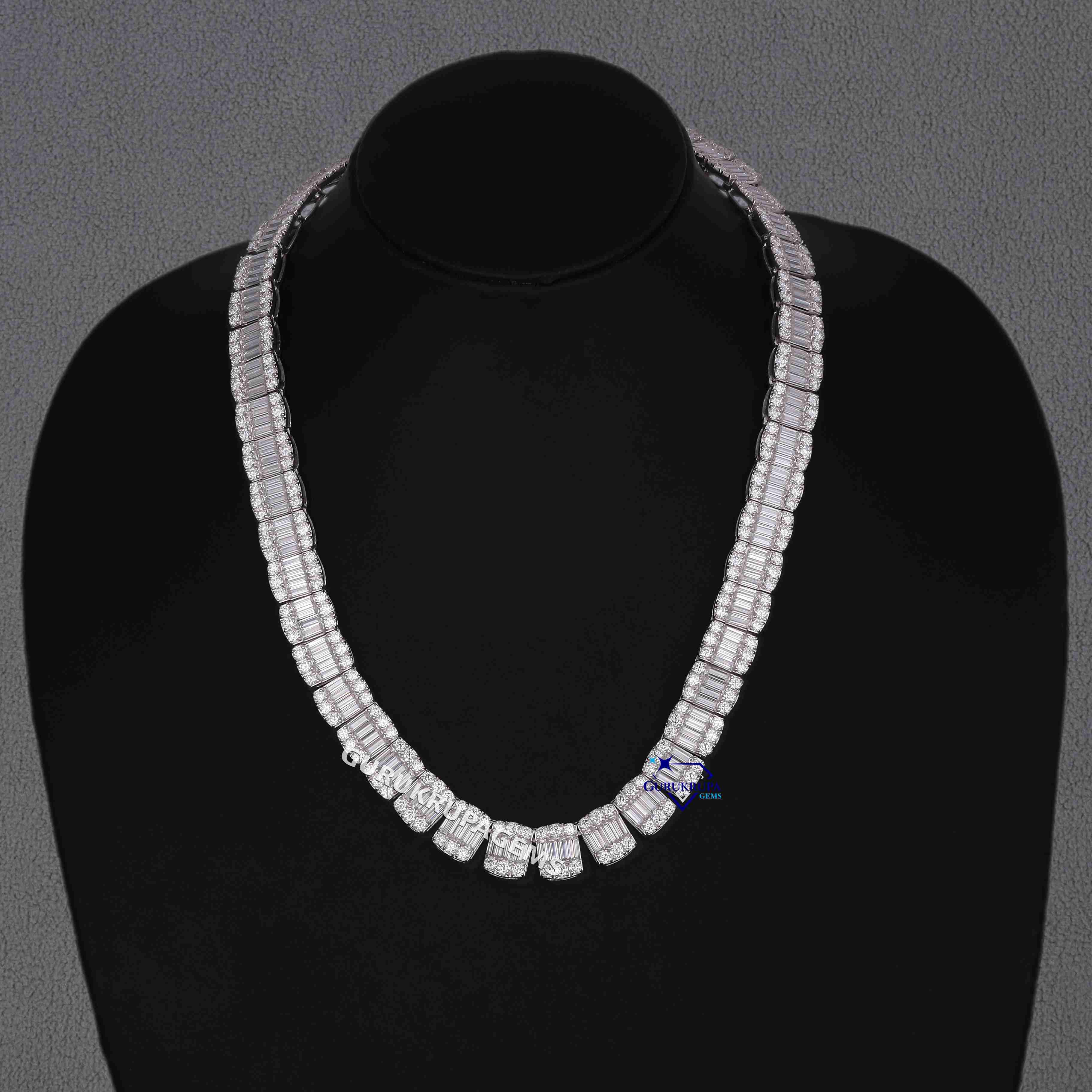Fine Jewelry Latest Beautiful Illusion Chain Crafted in 925 Sterling Silver with Round and baguette Cut Moissanite Diamonds