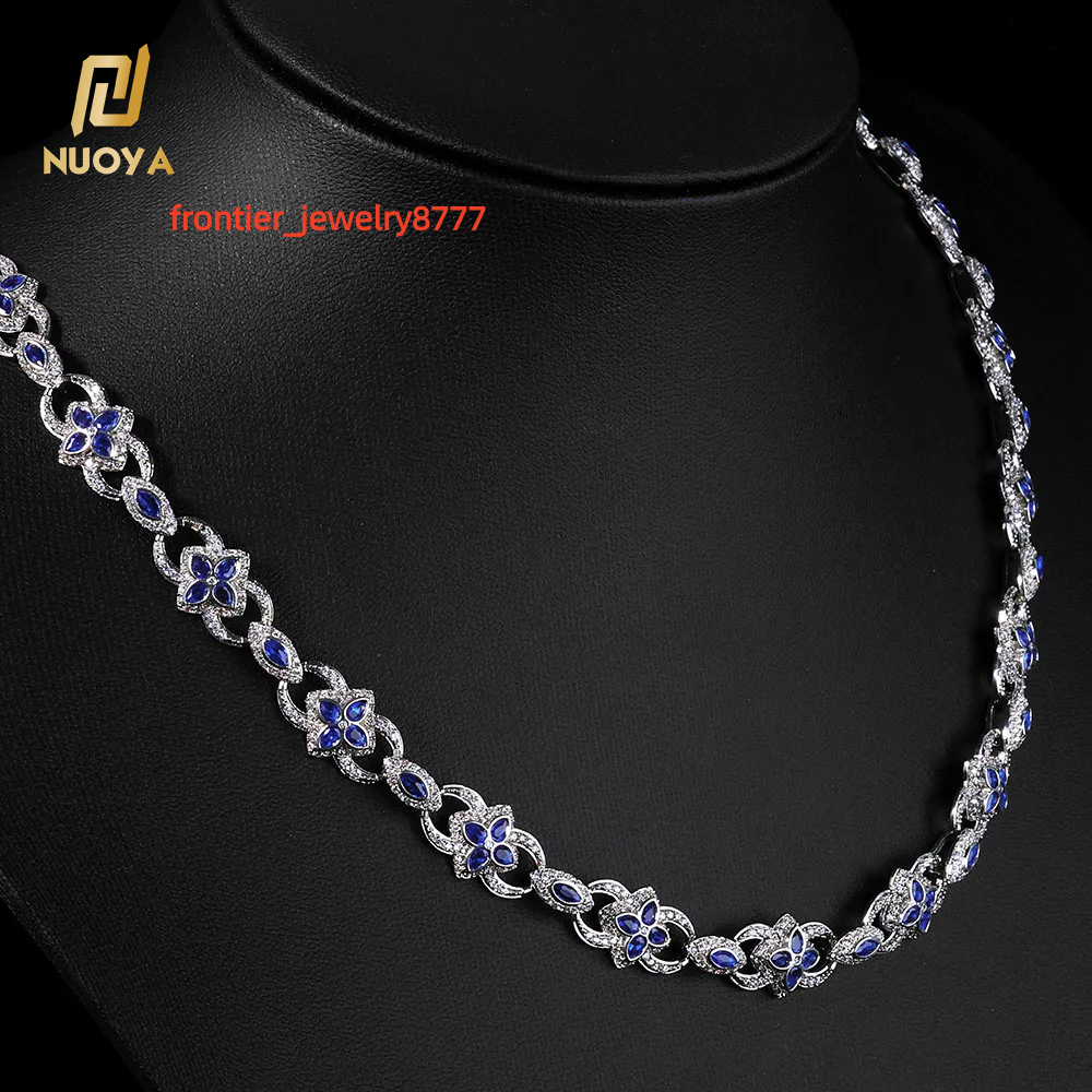 NUOYA Luxury Flip Button Necklace 11mm Chain Four Leaf Clover Eye Infinite Symbol Design Iced Out Moissanite Hip Hop Jewelry