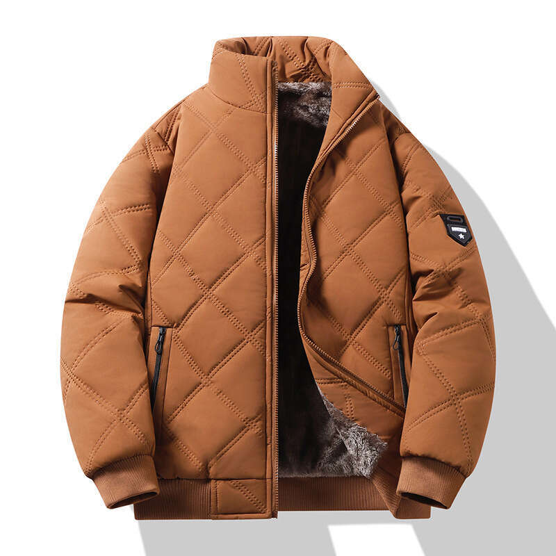 Casual Winter Fleece-Lined Men's New Thickened Stand Collar Windproof Warm Coat Youth Cotton Padded Jacket Outerwear