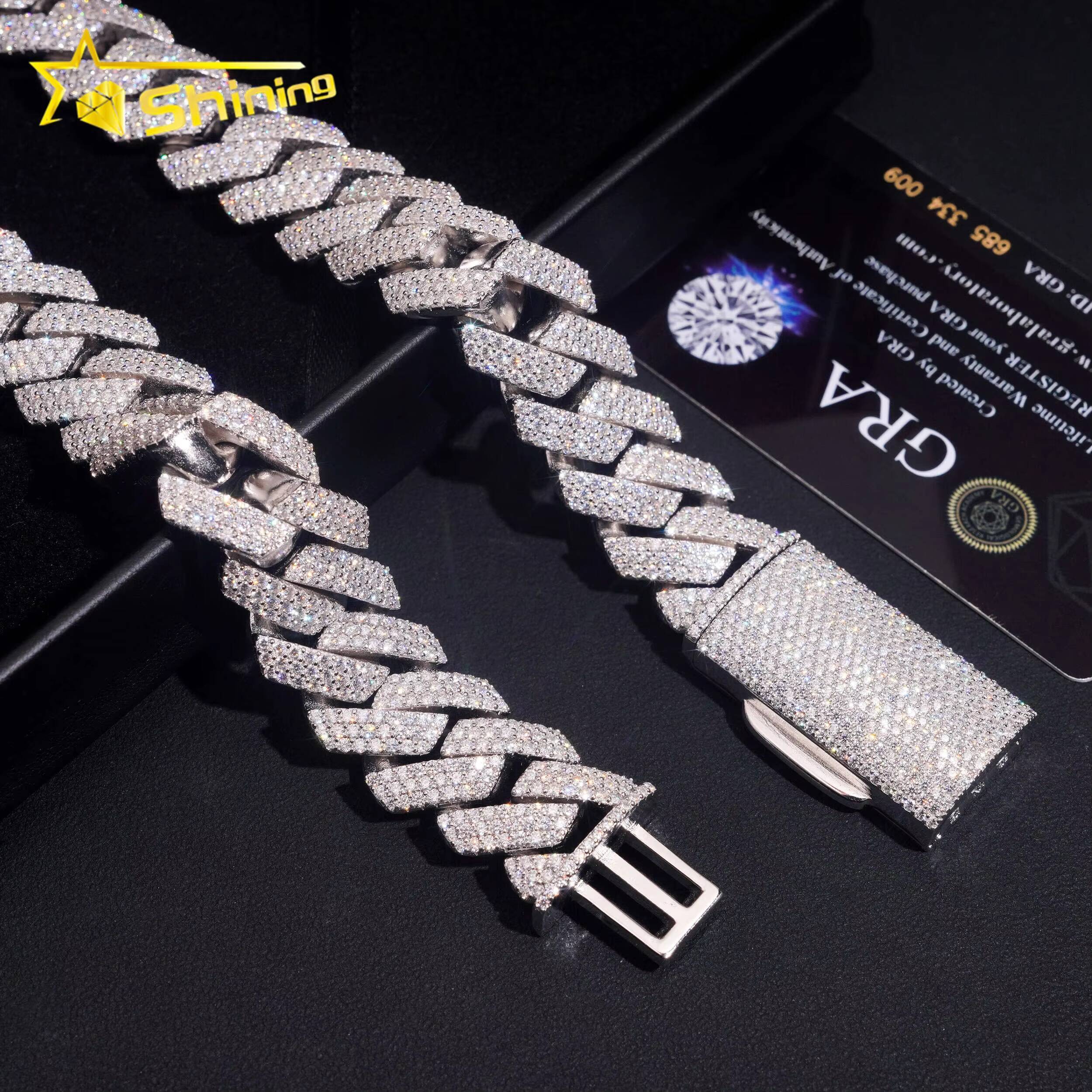 Hip Hop Jewelry 3 Rows 20mm Top Quality Iced Out 925 Sterling Silver Moissanite Cuban Link Chain