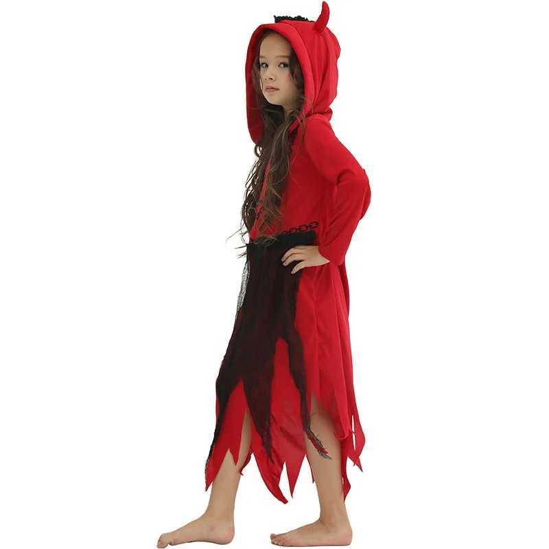 Girls Red Demon Scary Cosplay Kids Children Halloween Hell Devil Costumes Carnival Purim Parade Masquerade Role Play Party Dress L250918