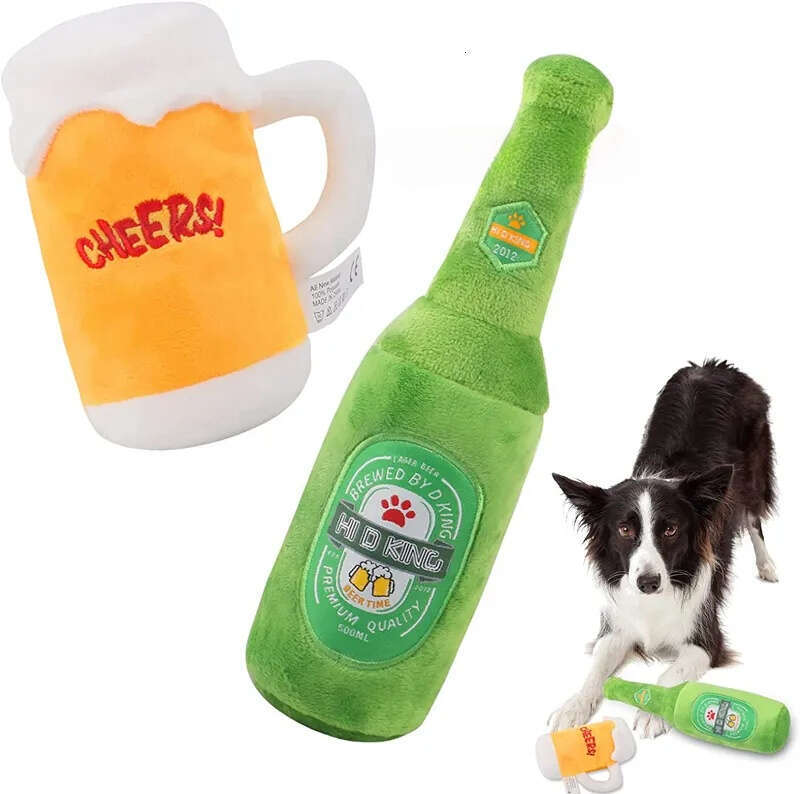 2025 new Squeaky Wine Bottle Dog Toy Plush Puppy Teething Funny Cool Stuffed Dogs Toys