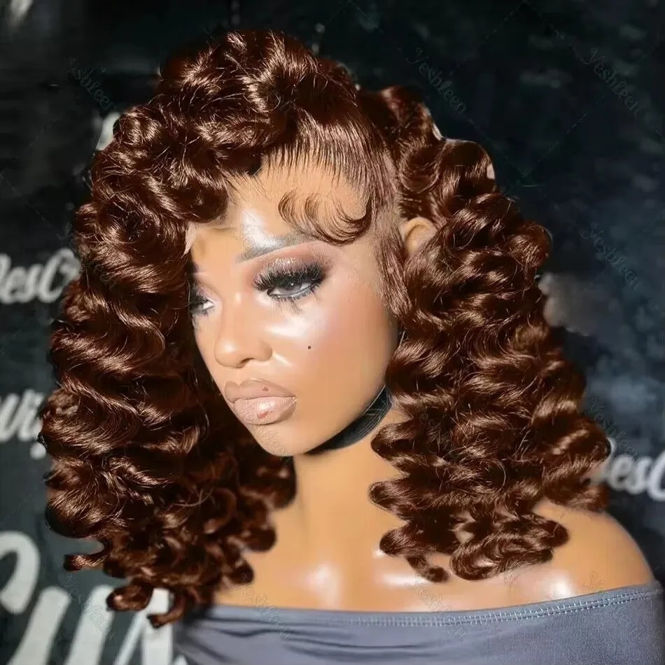 Chocolate Brown Loose Wave Human Hair Wig Hd Lace Wig 13x4 Brown Human Hair Wig Preplucked Curly Short Bob Lace Frontal Wigs
