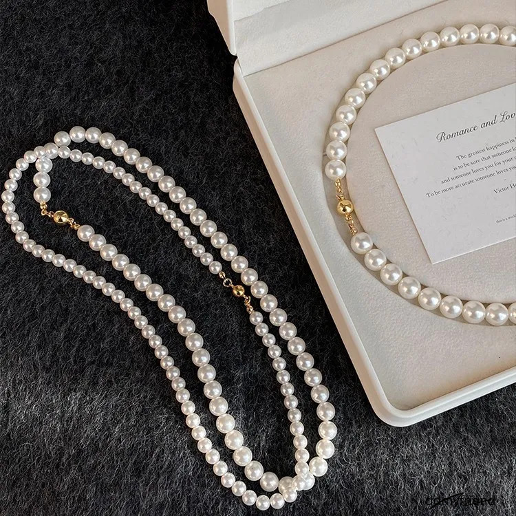 Australian White Magnetic Clasp Perfect Round Pearl Necklace 2024 New Style Layered Collarbone Chain Light Elegant Jewelry ddmyfriend ddmyfriend