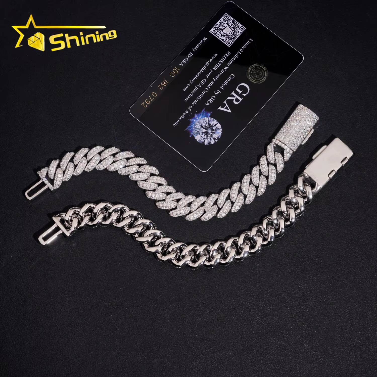 Iced Out 13mm Hip Hop Moon Shape Moissanite Cuban Bracelet Fine Jewelry GRA Certificate Men Women 925 Silver Bracelet