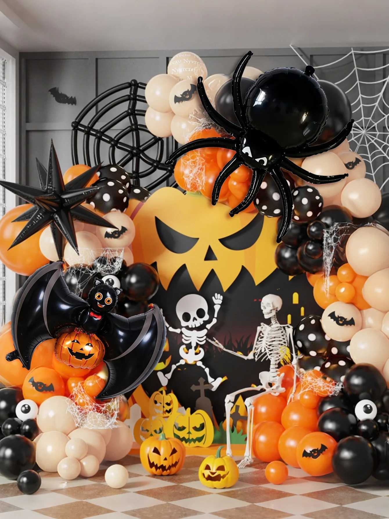 88pcs orange and black horror Halloween arch balloons suitable for Halloween party horror theme haunted house birthday C250919
