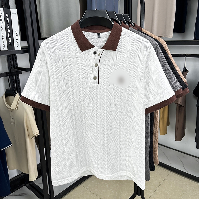 Men's Summer Knit Little Horse Polo Shirt Short-Sleeve Men's New Fashion Sweater Collar Jacquard Embroidered Polo Short Sleeve Vintage