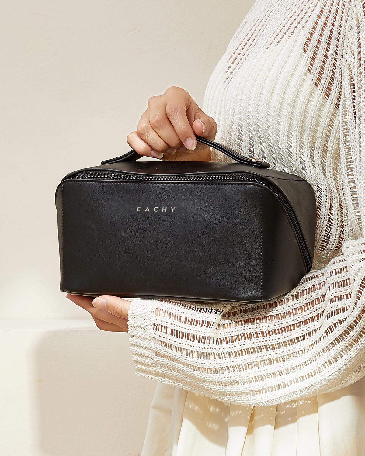 Flat Lay Travel Cosmetic Bag Waterproof Roomy Printed Women Makeup Organizer Portable Toiletry Storage Bag