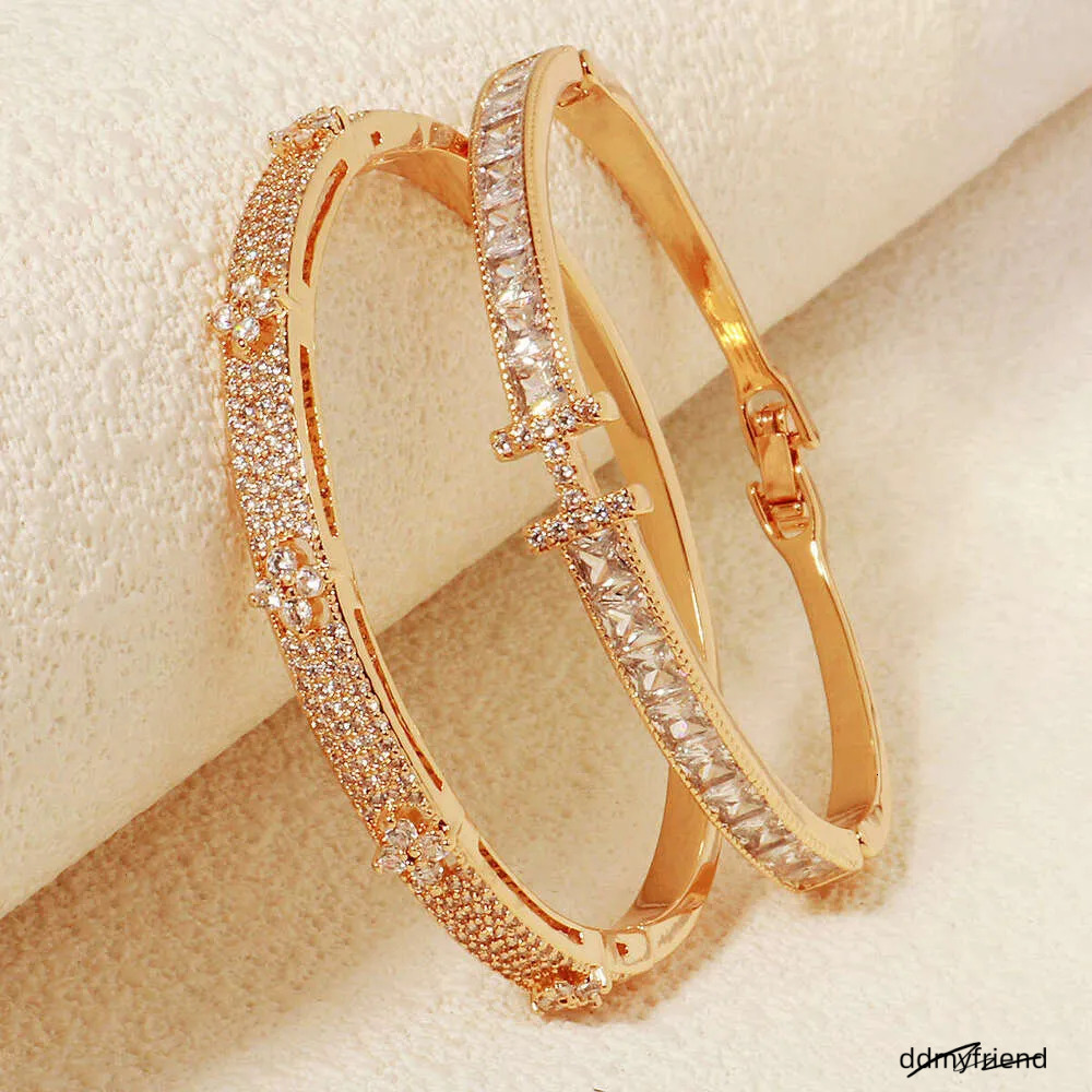 Gold Plated Bracelet Women, Elegant Open Bangle, Cubic Zirconia Cuff, Fashion Jewelry For Wedding & Daily Wear ddmyfriend