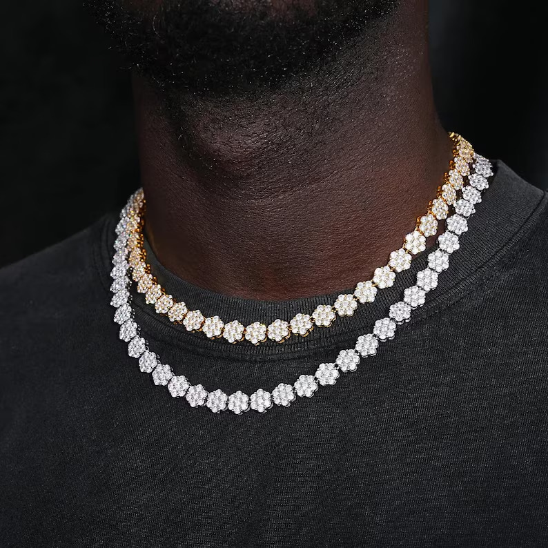 Hiphop Moissanite Chain 9mm Cluster Tennis Chain 925 Sterling Silver Iced Out VVS Moissanite Tennis Chain